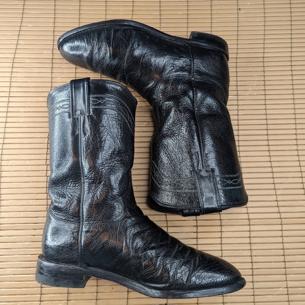Justin Boots, Black, Exotic Smooth Ostrich Quill leather, Ropers, Mens Size 8D. - Picture 7 of 10